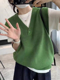 Retro Loose V-Collar Vest 2024 New Style Knitted Vest Women's Shoulder Vest-Outfit