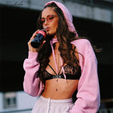 Autumn Winter Fashion Women Hoodies Sweatshirt Sexy Solid Color Long Sleeve Lace Up Loose Hooded Casual Crop