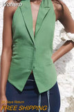 2023 New Women Summer Camis Tank Tops Fashion Sexy Backless Linen Solid Female Elegant Street Halter Top Clothing-Outfit