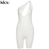 Kliou One Shoulder Cut Out Biker Shorts Rompers 2021 Sleeveless Sporty Workout Activewear Playsuits Solid Casual Women
