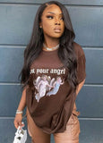 Print Brown O-Neck Regular