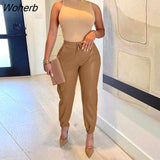 Women High Waist Slim PU Leather Pants Chic Streetwear Trousers-Outfit