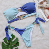 Woherb Sexy Crystal Diamond Bikini Detachable Breast Pad Swimsuit Patchwork Strapless Strap Split