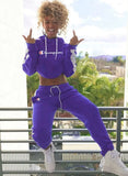 Woherb Fashion Letter Print Contrast Piping Long Sleeve Hoodies And Pant Tracksuit 1127-0-Outfit