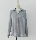 Button Up Satin Silk Shirt Vintage Blouse Women Spring Fashion White Lady Long Sleeves Loose Tops Korean Street