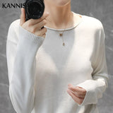 Women Sweaters White Long Sleeve O-neck Basic Pullovers Spring Autumn Solid Korean Sweater Bottoming Shirts V-neck