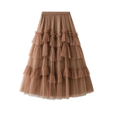 Vintage Cake Mesh Tulle Skirt Women Patchwork Midi Long Guaze Skirts QT1569-Outfit