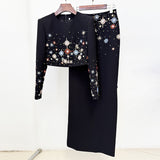 Star Fashion New Heavy Industry Diamond Nail Beads Short Top Dress Suit Two