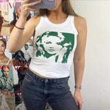 Women Cotton T-shirt Face Print Short Sleeve Slim Fit Crop Top Summer Sweats Tees Casual O-neck Tshirt Gothic