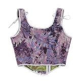 French Strapped Fish Bone Corset Short Vest Bustier Crop Monet Oil Painting Feng Shui Ink