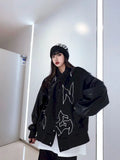 Baseball Jersey Clothes Men Leather Jacket Motorcycle Windbreaker Autumn Winter Hip-hop Embroidery Loose Casual Women Top