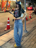 Black Tee Y2k Letter Print Off Shoulder Punk T-shirts Women Harajuku Streetwear Grunge T Shirt Aesthetic Loose Crop Tops 1028-1-Outfit
