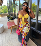 Two Piece Set Women Outfits Sexy Lace Up Tube Crop Top + Prints Flare Pants Skinny Club Sets Summer Casual Tracksuit y2k-Outfit
