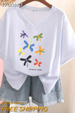 100% Cotton L-5XL T Shirt Plus Size Tshirt Short Sleeve Cartoon Women Top Summer Sweet Couple V Neck Oversized T Shirts-Outfit