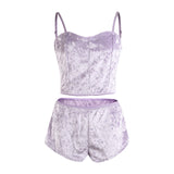 Hot Women 2 piece set Velvet Sleepwear Sexy Spaghetti Strap Shorts Pajamas Suit Ladies Casual Sleepwear Female Pajama Party