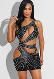 Sexy Hollow Out Rhinestone Sleeveless Bodycon