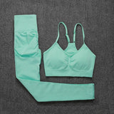 Seamless Gym Two Piece Set Women High Stretchy Tracksuit Women Sports High Waist Leggings Workout Pants Sets