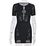 hirigin Cut Out Sexy Zebra Mesh Transparent Women's Mini Dress for Beach Holiday Night Club Party Bodycon Pencil Short