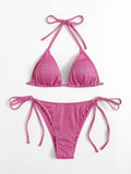 Shiny Bikinis Sexy Bikini 2021 New Arrival Halter Bandage Push Up Swimsuit Low Waist Swimwear Women Brazilian