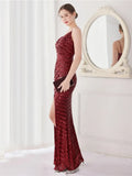 Formal Sequins Strap Slit Mermaid Evening