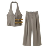 Spring Style With Belt Collar Vest 1255882 Pleated Pants 4391412-Outfit