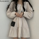 Chic Korea Feminine Vestidos Red New Year Hot Sales Winter Spring Basic Wear Cotton Blended A Line Little Black