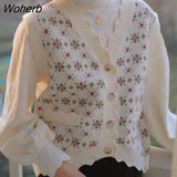 Cardigan Women Floral Vintage Design Single Breasted V-neck Loose Spring Fall Outerwear All-match Elegant Knitted Ins-Outfit