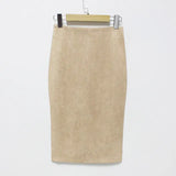 Woherb Skirt Solid Color Split Deer Skin Velvet Skirt High Purse Hip Thin Versatile Skirt-Outfit
