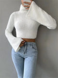 And Winter New Women's Sweater High-Neck Short-Sleeved Long-Sleeved Solid Anti-Sting Knitted