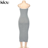 Kliou strap backless sexy bodycon midi long dress new women high waist cotton striped dresses elegant fashion party