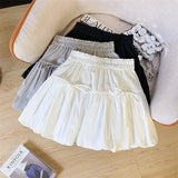 Y2K Bow White Mini Skirt for Women Cute Kawaii Pleated Fluffy Skirts Woman 2024 Summer A-Line Skirt with Shorts Female-Outfit