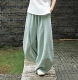 2022 Vintage Cotton Linen Pants Women Solid Loose Trousers Female Casual Ha Elegent Pants Solid Elasitic Waist Spring Autumn