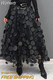 Women 3D Design Polka Dot Tulle Mesh Skirt Vintage Elastic Waist Long A-line Tutu Skirt QT2176-Outfit