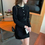 Autumn winter new in Chic Red knit dress women long sleeves O-Neck Button elegant Party dresses-Outfit
