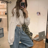 Women Long Sleeve T-shirts Fashion Solid Crop Top Soft Daily Loose Slouchy Drawstring Hem Womens O-Neck Trendy Basic Femme Tees-Outfit
