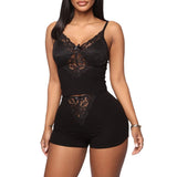 hirigin Casual Home Pajamas Set 2 Pieces Nightwear Set for Women Solid Color Lace V-Neck Sleeveless Top and
