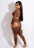 Sexy Bandage Hollow Out Long Sleeve Crop Top And Cut Out Pant Two Piece