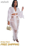 Hollow Out Hole Tassel 2 Piece Set Women Sexy Lace Up V Neck Crop Top + Long Skirts Skinny Club Party Beach Outfits 2023-Outfit
