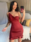Sexy Irregual Collar Sleeveless Solid Ruffles Mini Bodycon