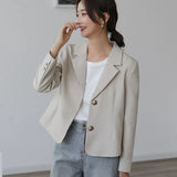 Single-Breasted Blazers Women 2023 Korean Fashion Long Sleeve Blazer Jacket Ladies Casual Temperament Cropped Suit Coat-Outfit
