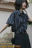 Elegant and Youth Woman Blouses Short Sleeve Striped Shirt British Style Summer Shirts for Women Fashion Retro Shirt-Outfit