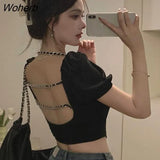 Short Sleeve T-shirts Women Sexy Slim Club Retro Irregular High Street Y2k Clothes Summer Crop Tops Ropa Mujer Stylish-Outfit