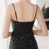 Formal Sequins Strap Slit Mermaid Evening