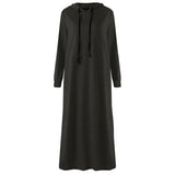2022 Autumn Winter Women Maxi Dress Vintage Hoodies Casual Solid Long Sleeve Pockets Hooded Party Dress Long Vestido