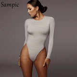Casual Skinny Fashion Outfit Woman Black Red Bodysuits Tops Long Sleeve Warm O Neck Short Rompers Autumn