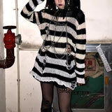 Punk Gothic Sweater Emo Tops E-girls Mall Goth Pullovers Y2k Harajuku Grunge Clothes Alt Dark Aesthetic Striped