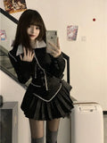 Women Suit Black Blazer Jacket + Skirt 2 Pieces Set Skinny Clothes Spring 2022 Kawaii Sexy Female Suits Elegant Chic Office