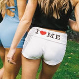 sports and leisure style European and American sweet and cool spicy girl sexy letter printed tight elastic shorts-Outfit