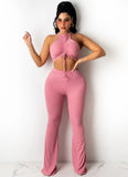 Halter Strings Crop Top and Pants Two Piece