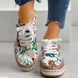 New Women Sneakers Elegant Floral Printed Lace Up Female Flat Shoes Fashion Round Toe Lady Vulcanized Shoes Women Casual